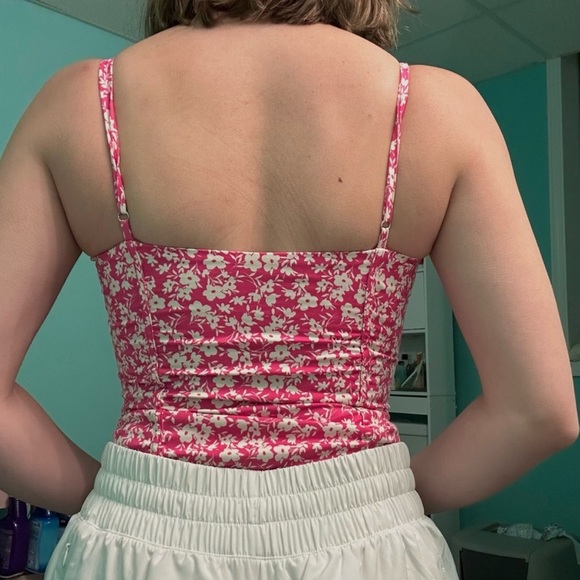 ZARA Pink Floral Structured Corset Bodysuit Sweetheart Neckline XS - Picture 3 of 7